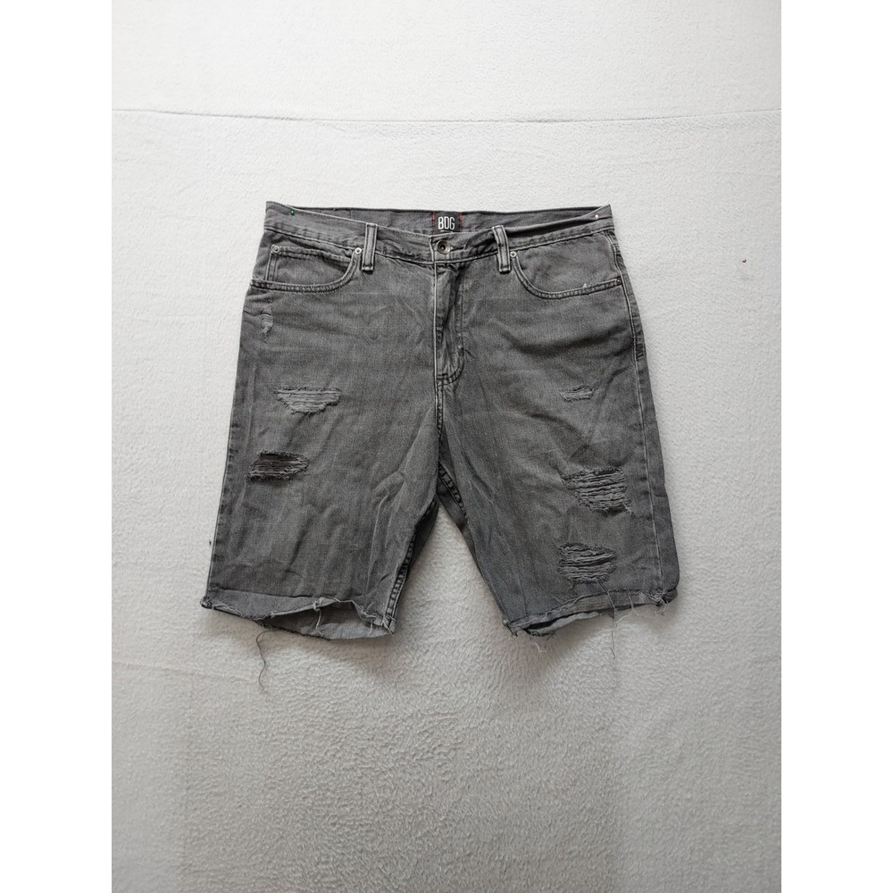 Urban Outfitters Men Jean Short 33 Gray Denim Distressed Bermuda Slim Fit Cozy